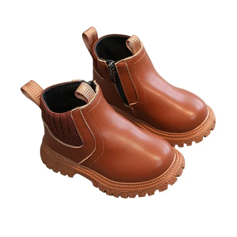 Kinder Kurze Stiefel Mode Jungen Schuhe Herbst Winter Leder Kinder Stiefel Rutschfeste Kleinkind Mädchen Stiefel Kleinkind Schneeschuhe