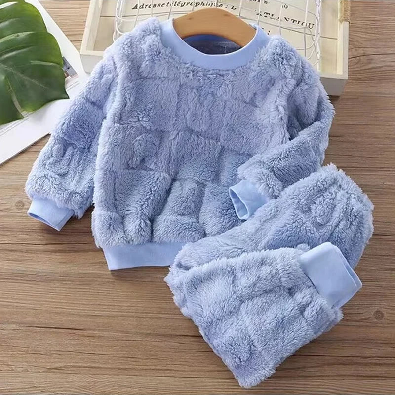 Herbst Winter flansch Nachtwäsche Mädchen Jungen Langarm Hause Kleidung Baby Kind Schlaf Kostüm Tops + Hosen Anzüge 0-5Y