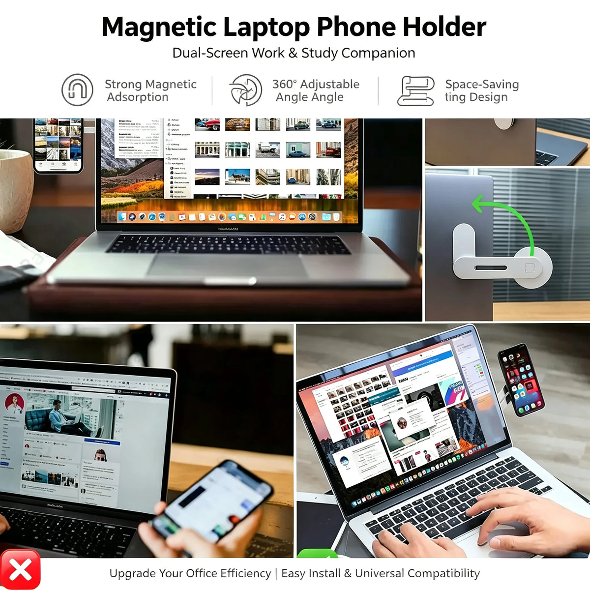 2026 Magnetischer Laptop-Handyhalter für Computermonitor-Seitenfläche, Schlank & Faltbar, für iPhone 14 13 12 Serie und Alle Smartphones