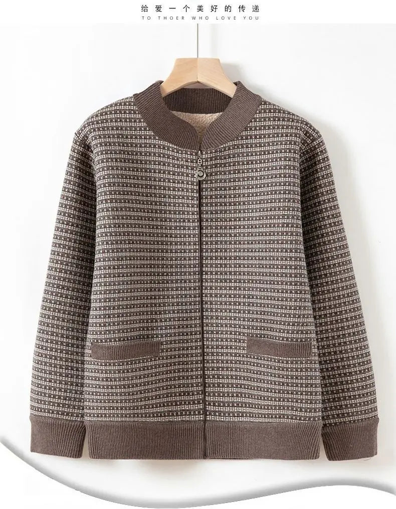 Oma Mantel Mutter Warm Top Samt Reißverschluss Strickjacke