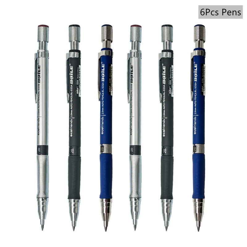 Druckbleistift-Set 2,0 mm mit 2B-Schwarz/Farben-Minenminen zum Schreiben, Skizzieren, Kunst, Zeichnen, Malen, Schule, automatischer Bleistift