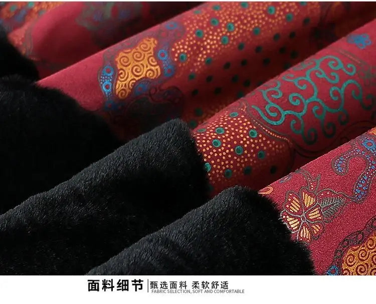Chinesischer Stil, floraler, mit Fleece gefütterter Mantel für ältere Frauen, Kunstpelzkragen, Tang-Anzug, warme Winter-Oma-Oberbekleidung