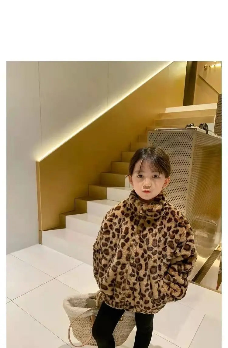 Faionable Fleece-Reißverschluss für Kinder, Jungen, Teenager, Mädchen, Herbst-Winter, Leoparden-Kleidung, weiche Polyester-Oberbekleidung, verdicktes Baumwollfutter