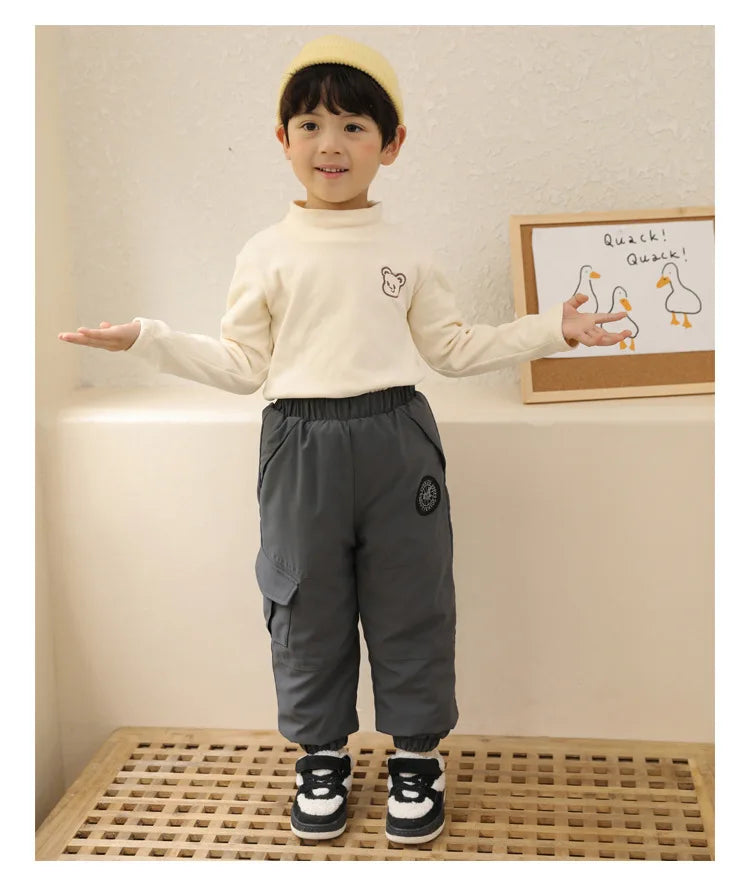 Kinder-Daunenhosen Herbst Winter Jungen Mädchen Einfarbige Dicke Warme Winddichte Hosen Für 4-12-Jährige Teenager Kinder Baumwoll-Schneehosen