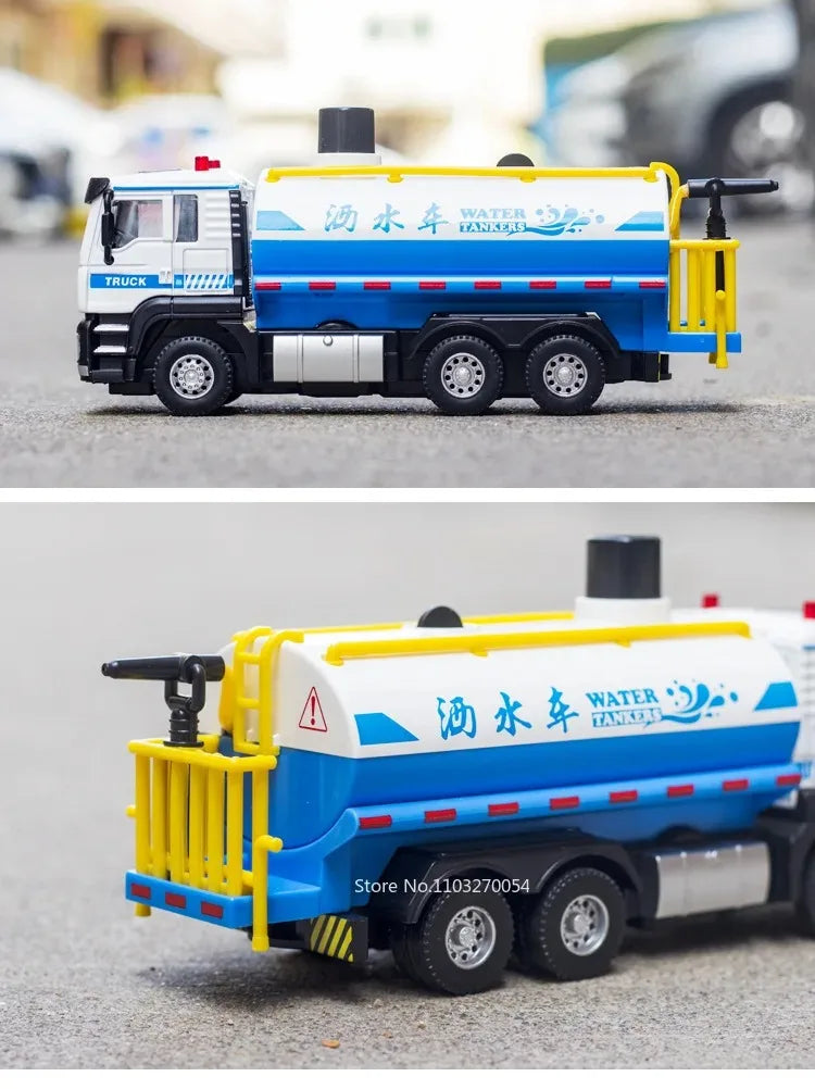 1:50 Elektrische Kehrmaschine Legierung Bewässerung Lkw Diecast Modell Miniatur Spielzeug Auto Türen Geöffnet Sound Licht Fahrzeuge für Kinder Geschenke