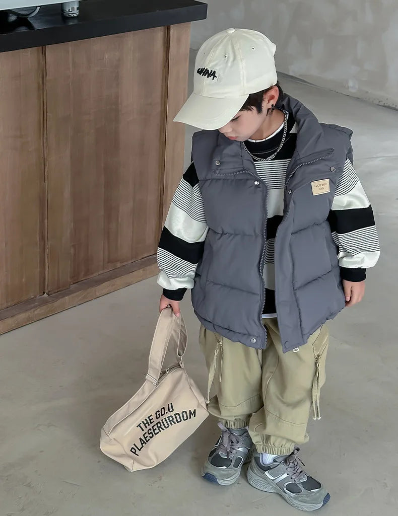 Weste für Teenager, Jungen und Mädchen, Frühling und Herbst, einfarbig, dick, warmhaltend, Stehkragen, für Kinder von 4-14 Jahren, Winter-Baumwoll-Daunenjacke
