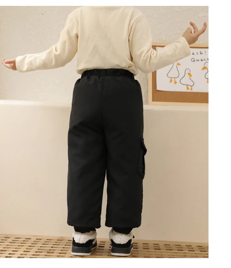 Kinder-Daunenhosen Herbst Winter Jungen Mädchen Einfarbige Dicke Warme Winddichte Hosen Für 4-12-Jährige Teenager Kinder Baumwoll-Schneehosen