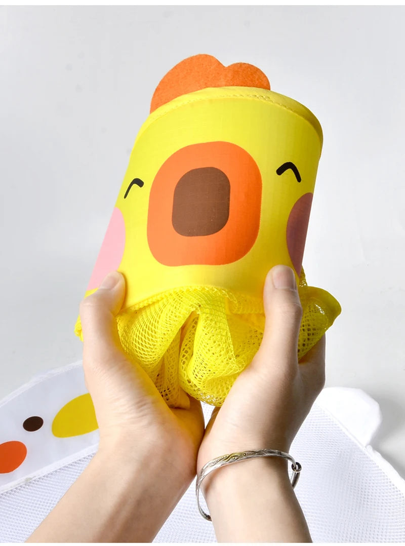 QWZ Neue Cartoon Ente Baby Badezimmer Mesh Tasche Sucker Design Für Bad Spielzeug Kinder Tier Formen Tuch Sand Spielzeug Lagerung Net Tasche