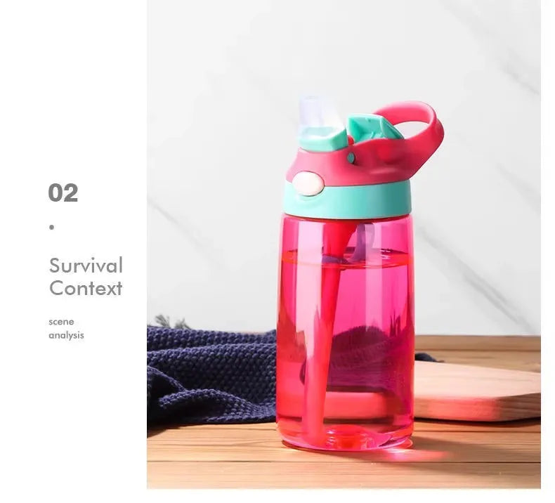 480 ml Baby-Fütterungsbecher, auslaufsichere Wasserflasche mit Strohhalm, tragbar, für Reisen, Fitnessstudio, Camping, Flasche, Safttrinkflasche für Kinder