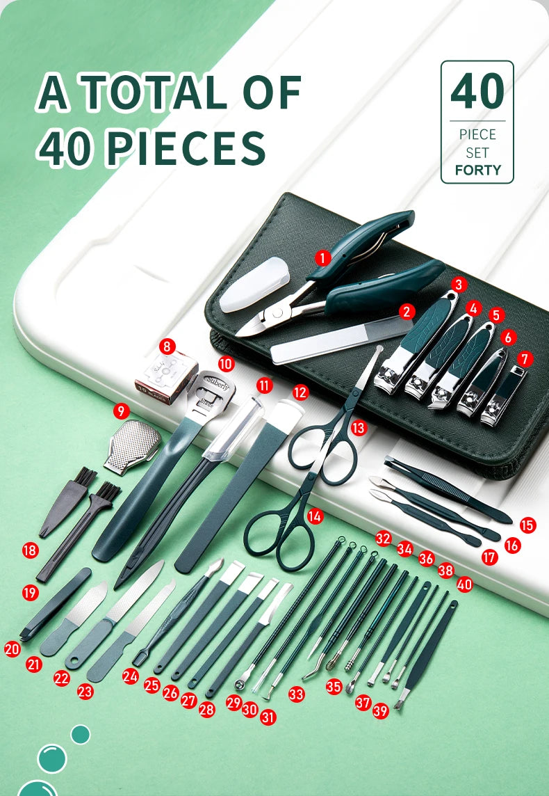 40 Stück Maniküre Set Nagel knipser Kit Nagel hauts chere Edelstahl Fußpflege werkzeuge mit Ledertasche Fuß raspeln Kallus rasierer