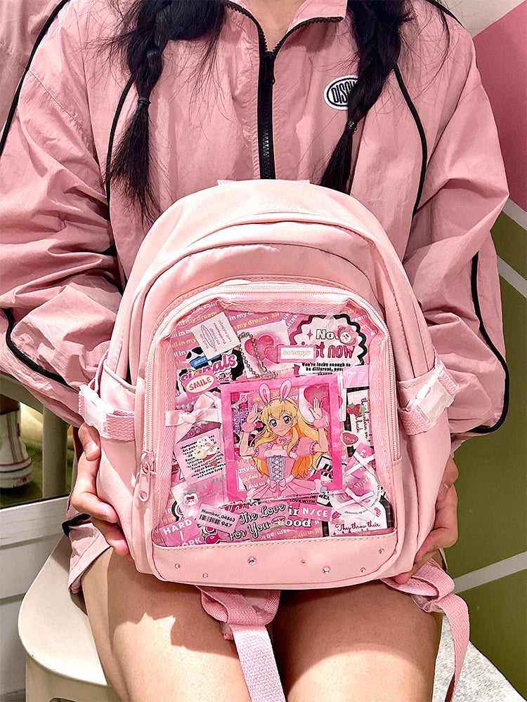 Y2K Nette Mini Rucksack Frauen Kawaii Ita Tasche Süße Mädchen Transparent Rucksack DIY Persönlichkeit Display Rucksack Lolita Schulter Tasche