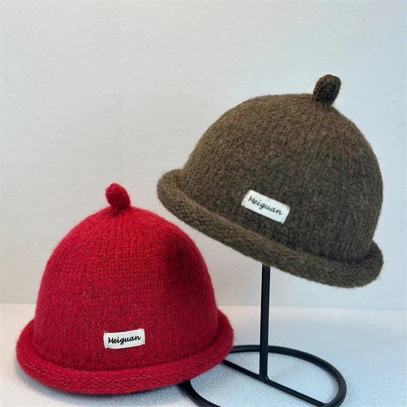 2025, Damen-Wintermütze mit umgedrehter Krempe, gestrickte Wollmütze, hält den Kopf warm, Strickmütze, minimalistischer Stil, Modeaccessoires