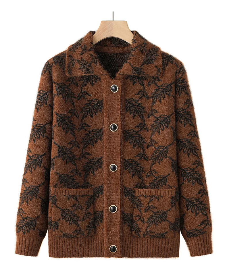 Mode Oma Gestrickte Oberbekleidung Mantel Herbst Winter Verdicken Pullover Jacke Mittleren Alters Mutter Tops Frauen Strickjacke Mujer 4XL