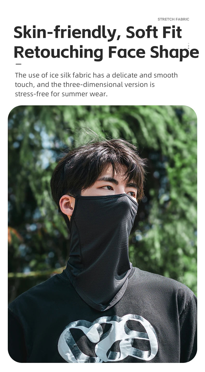 ROCKBROS Summer Ice Silk Cycling Face Mask Breathable Anti-UV Bicycle Face Neck Cover Bandana MTB Road Sport Hanging Ear Scarf