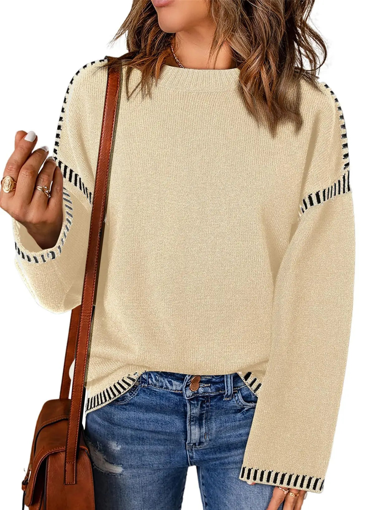 Strickwaren Damen Kleidung Sueter Roupas Femininas Damen Winter Strickpullover Rundhalsausschnitt Lose Lange Ärmel Herbst Mode 2025