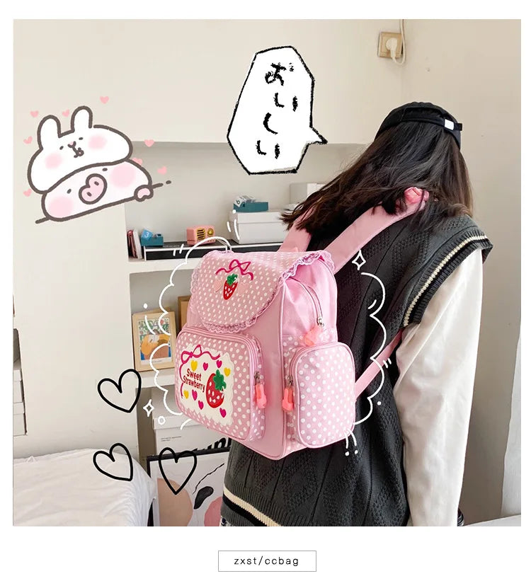 Strawberry Embroidered Backpack