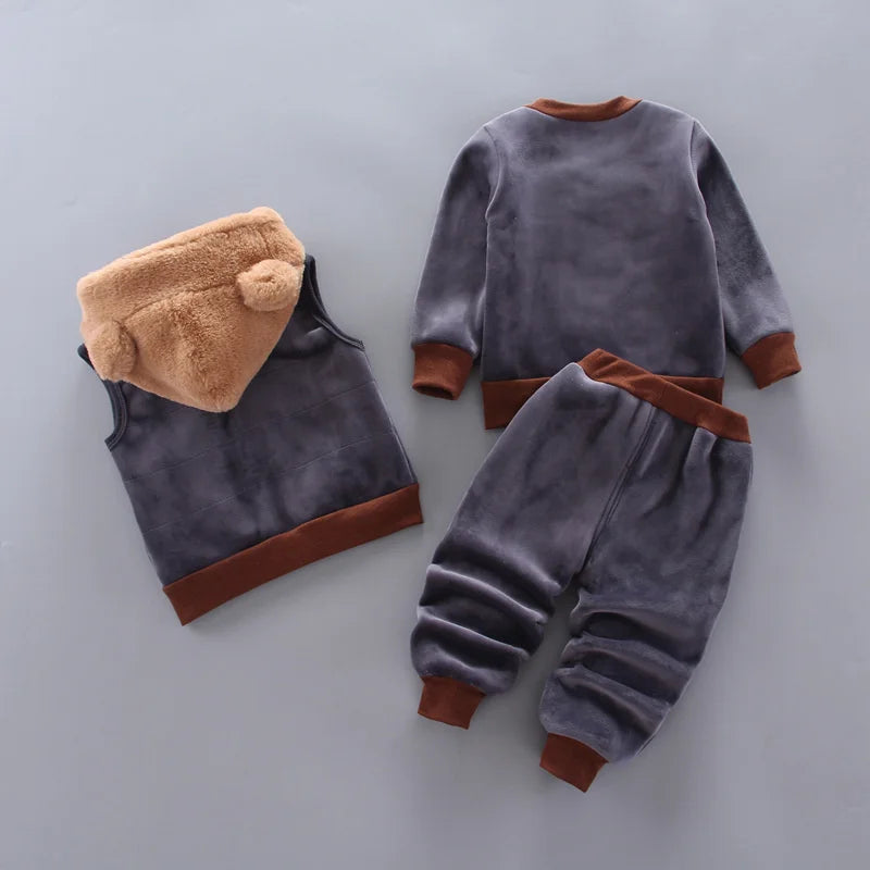 Kinder Cartoon Kleidung Sets Winter Herbst Jungen Mädchen Baumwolle Dicke Warme Mit Kapuze Pullover Nette Bär 3Pcs Kinder Anzüge 0-4 jahre