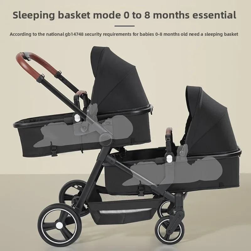 3-in-1-Kinderwagen für Zwillinge mit Autositz. Leichter, kleiner, gefalteter Handgepäck-Kinderwagen, multifunktionale Kinderwagen