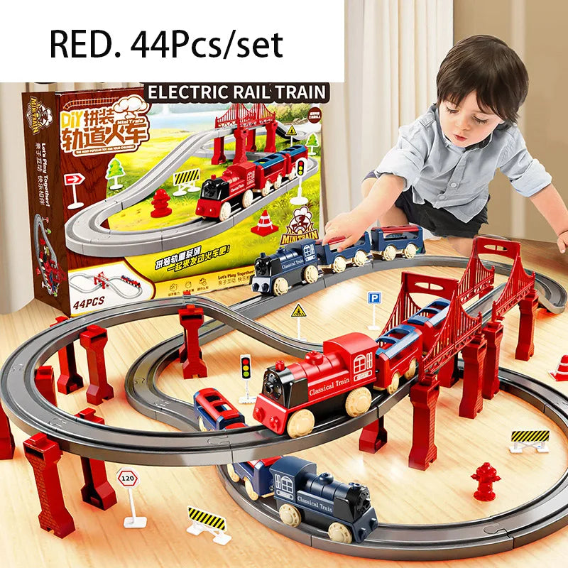 44 Teile/satz Elektrische Zug Track Sets Montage Schiene Zug Auto Spielzeug Junge Pädagogisches Simulation Modell Weihnachten Geburtstag Geschenk