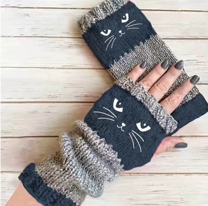 Thermo-Winterhandschuhe, warme süße Katze, fingerlose Handschuhe, Halloween, Weihnachten, Unisex, Anti-Kälte, verdickte Touchscreen-Fäustlinge