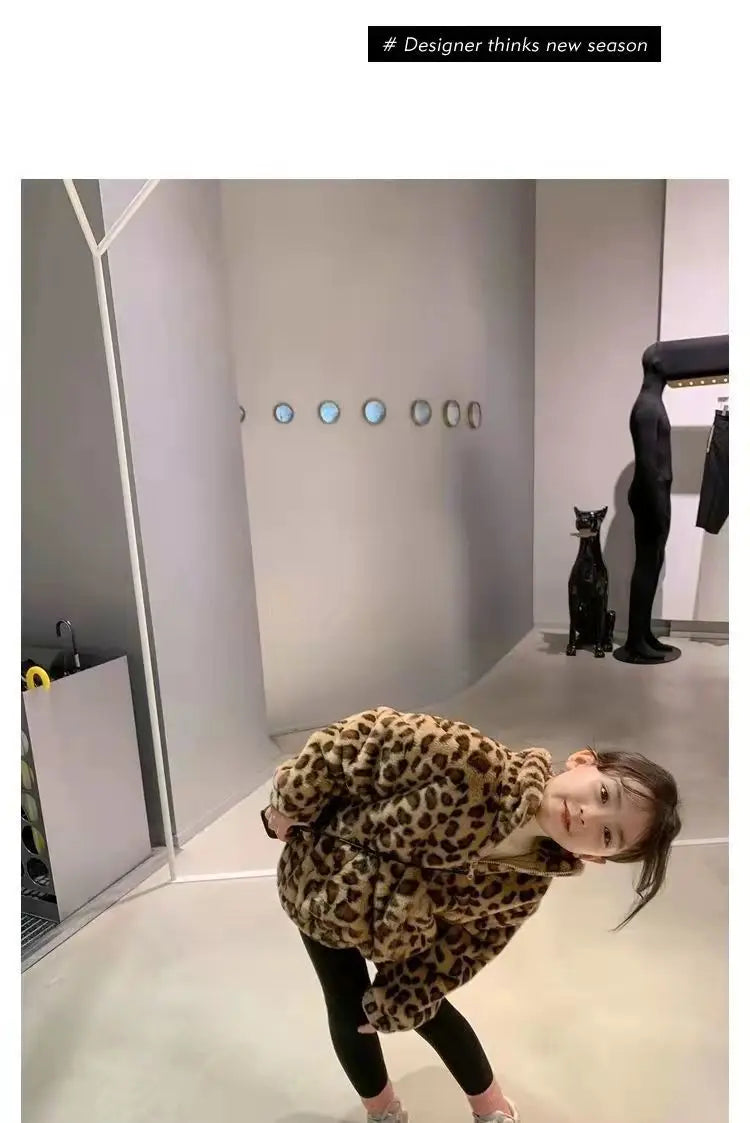 Faionable Fleece-Reißverschluss für Kinder, Jungen, Teenager, Mädchen, Herbst-Winter, Leoparden-Kleidung, weiche Polyester-Oberbekleidung, verdicktes Baumwollfutter