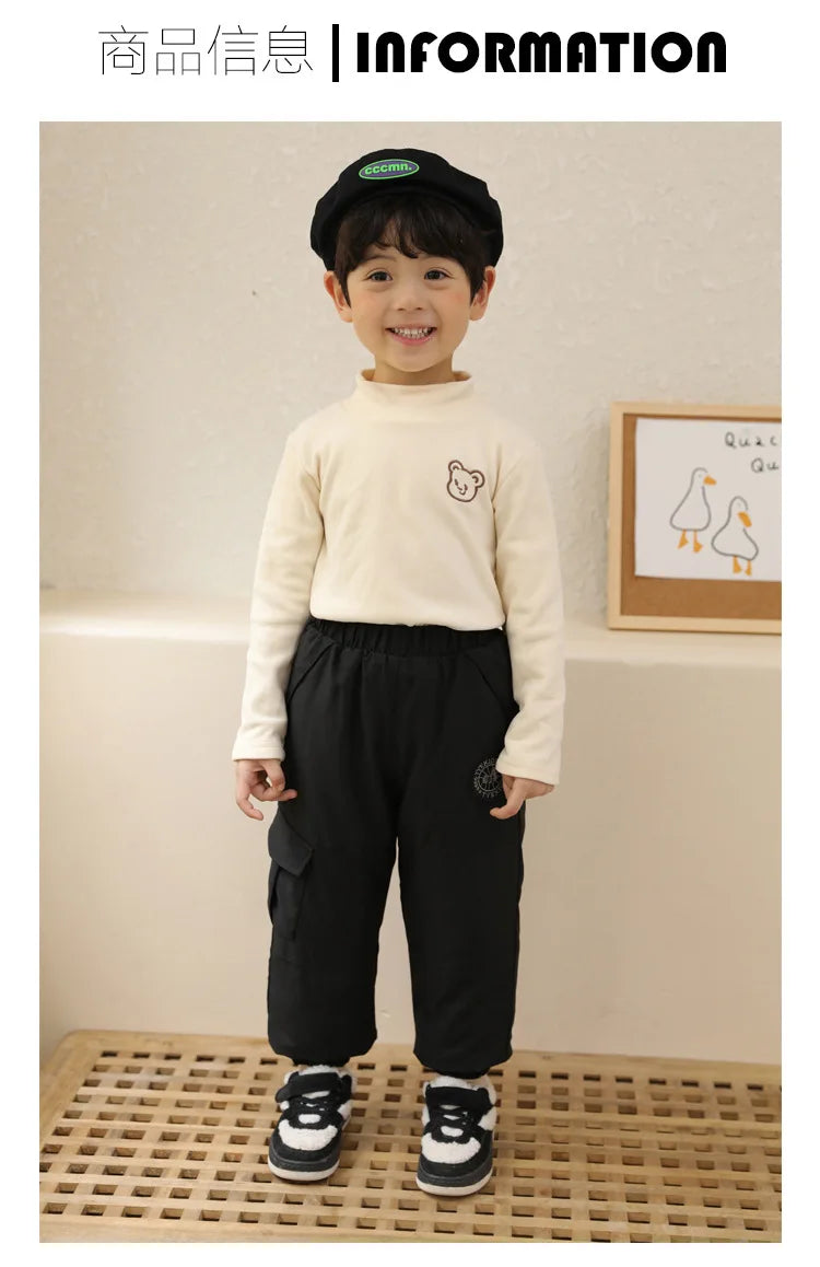 Kinder-Daunenhosen Herbst Winter Jungen Mädchen Einfarbige Dicke Warme Winddichte Hosen Für 4-12-Jährige Teenager Kinder Baumwoll-Schneehosen