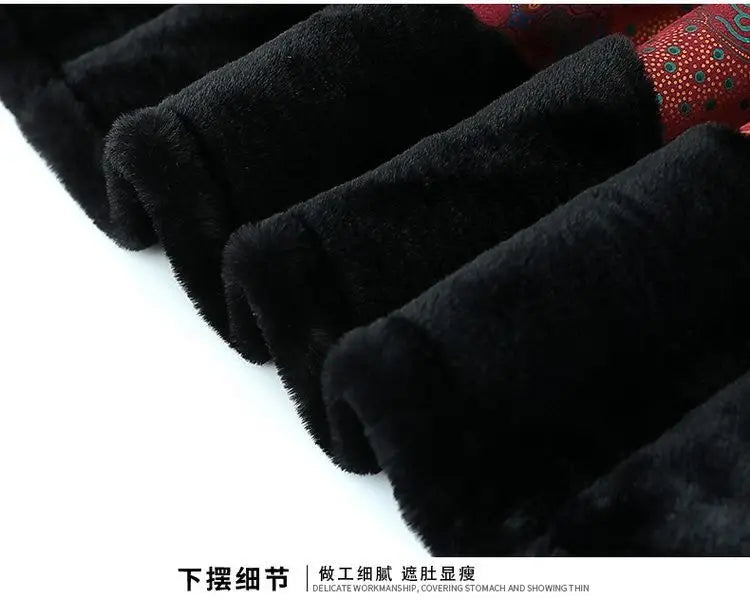 Chinesischer Stil, floraler, mit Fleece gefütterter Mantel für ältere Frauen, Kunstpelzkragen, Tang-Anzug, warme Winter-Oma-Oberbekleidung