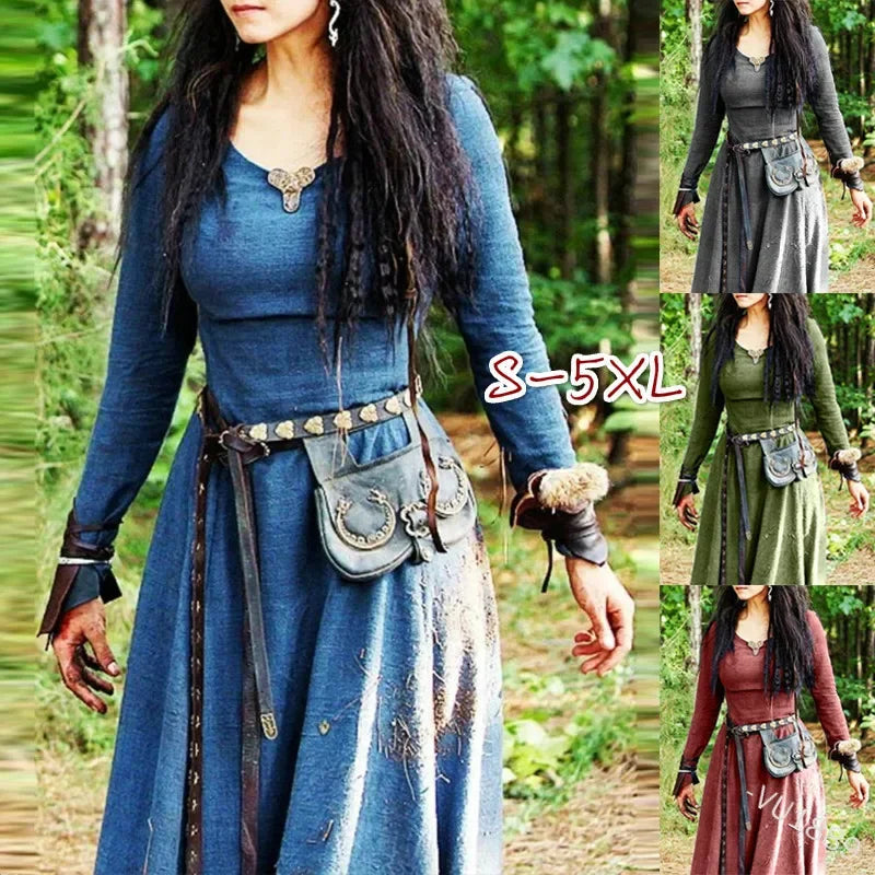 LisdinoMedieval Kleid Frauen Langarm Maxi Robe Vintage Fee Elfen Kleid Renaissance Keltische Viking Gothic Cosplay Kostüme