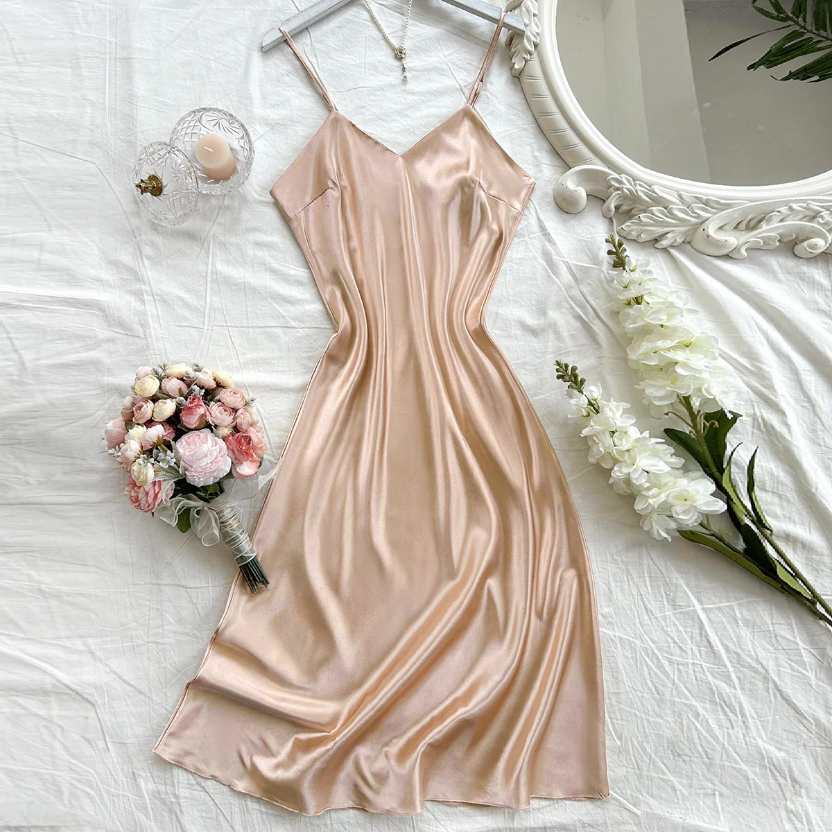 Elegantes Damen-Nachthemd, sexy, bequem, langes Slip-Kleid, einfarbiger Pyjama für Damen