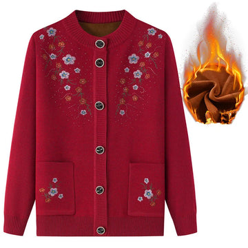 Frühling Herbst Top Frauen Ältere Mutter der Bestickt Gestrickte Pullover Oma Winter Plus Samt Dicke Strickjacke Mantel XL-4XL