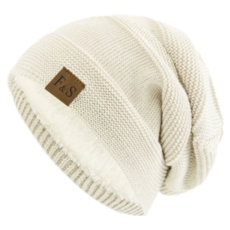 Neue Unisex Slouchy Winter Hüte Hinzufügen Pelz Gefüttert Männer Und Frauen Warme Beanie Cap Casual Label Decor Winter Gestrickte Hüte