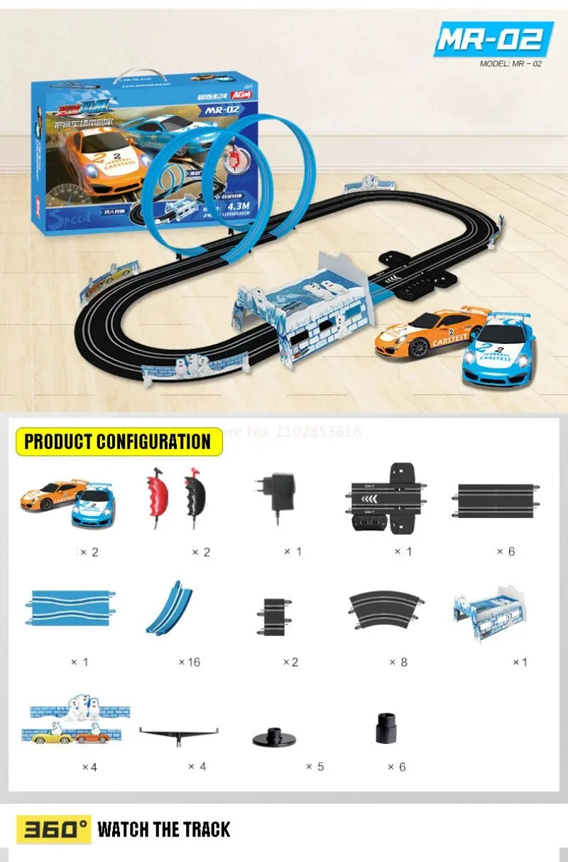 Sonic Storm Elektrische Eisenbahn Track Spielzeug Set Doppel Fernbedienung Auto Racing Track Autorama Schaltung Voiture Spielzeug Für Junge Kinder