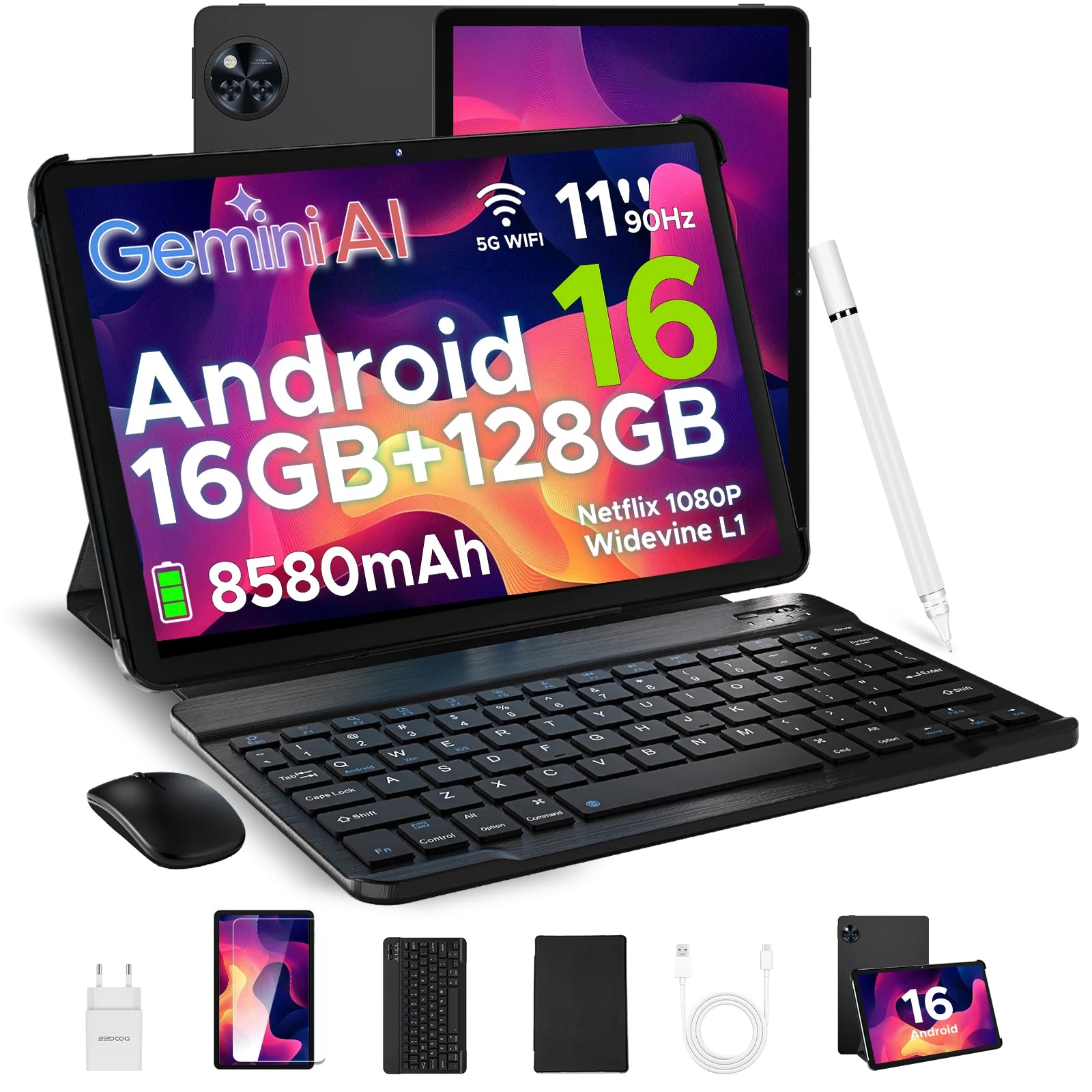 DOOGEE U11 Tablet 11 Zoll Ultra-Klares 90Hz Display 16GB 128GB 8580mAh Akku Unisoc T7200 Dual-Lautsprecher Widevine L1 Android 16 Pad