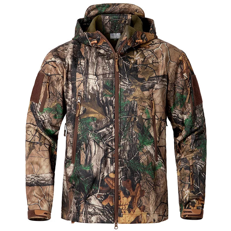 Männer Silent Soft Shell Camouflage Taktische Jacke Wasserdichte Warme Fleece Jagd Jacken Outdoor Wandern Angeln Mit Kapuze Mantel