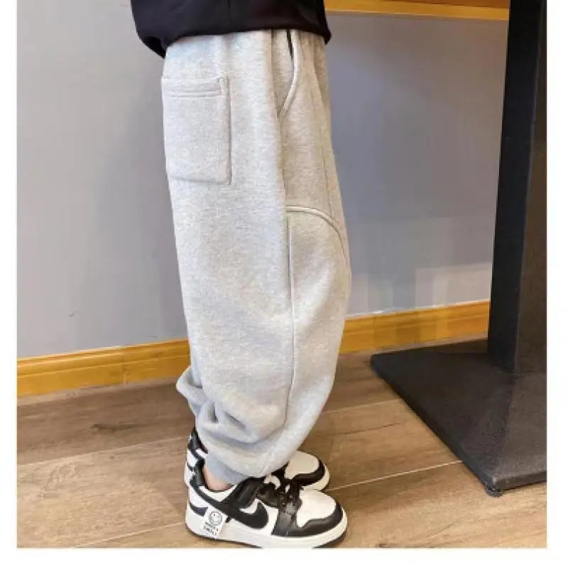 4-12Y Frühling Herbst Kinder Einfarbig Lose Sweatpant Teen Jungen Knöchel Länge Hose Winter Jogger Junge Elastische Taille Sport hosen