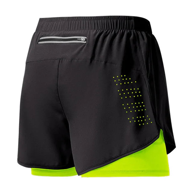 Männer Laufshorts Schnell trocknend Fitness Schwarz Doppel Schicht Shorts Männer Neue Sport Workout Training Bodybuilding Kurze Hosen