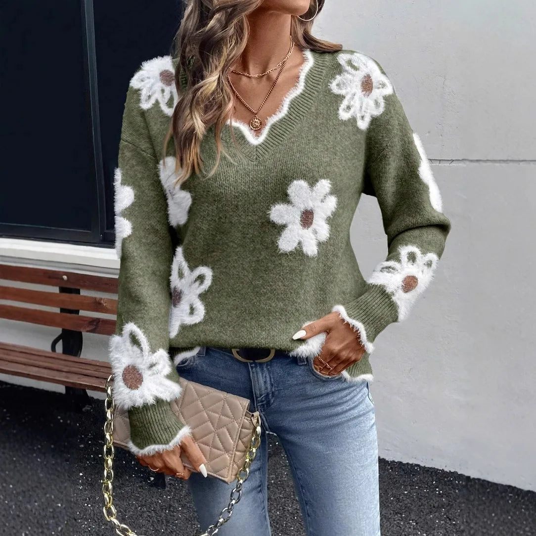 Frauen Invierno Herbst Modus Neue Herbst Pullover V-ausschnitt Jacquard Lange ärmeln Vielseitig Gestrickte Pullover Pullover Maglione Da Donna