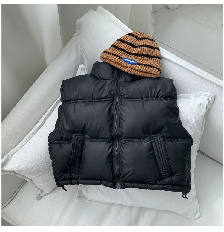 Herbst Winter Neue Jungen Mädchen Weste Einfarbig Dicke Warme Daunen Baumwolle Zipper Weste Für 3-12 Jahre Teen kinder Casual Oberbekleidung