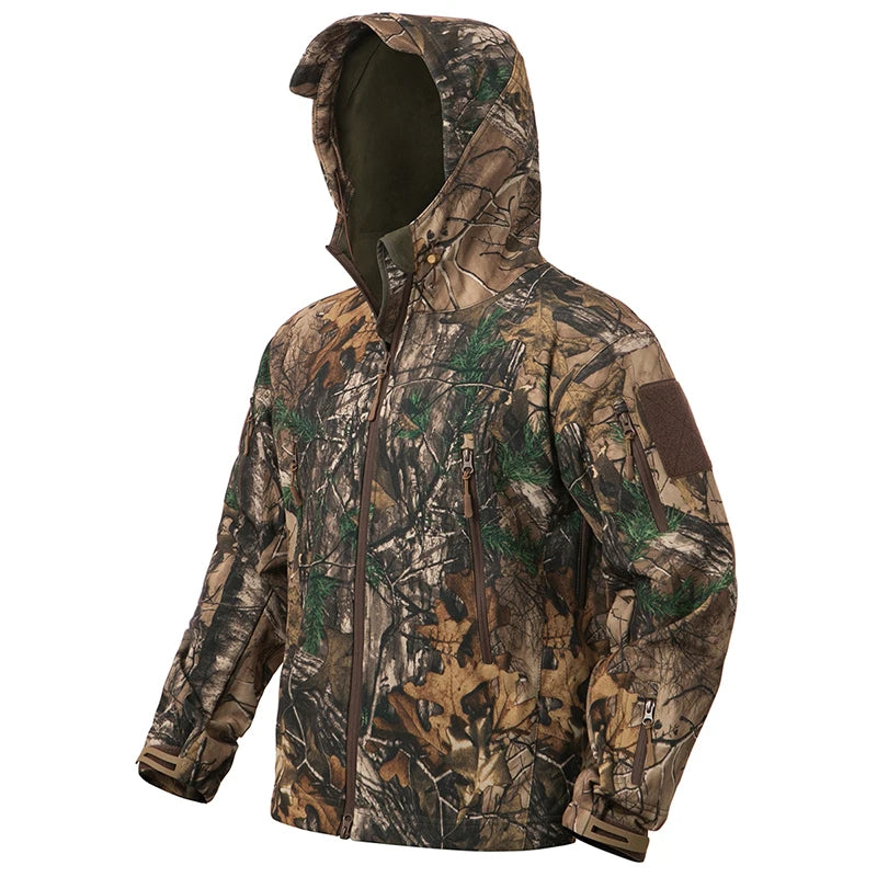 Männer Silent Soft Shell Camouflage Taktische Jacke Wasserdichte Warme Fleece Jagd Jacken Outdoor Wandern Angeln Mit Kapuze Mantel