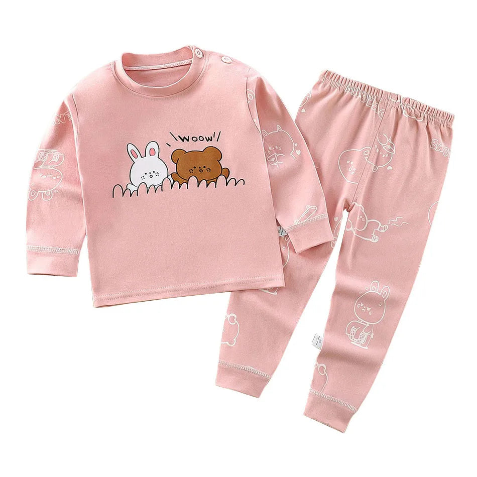 Baumwolle Kinder Pyjamas Set für Jungen Mädchen Herbst und Winter Cartoon Schlafen Loungewear Kinder Nacht Nachtwäsche Hause Tragen Kleidung
