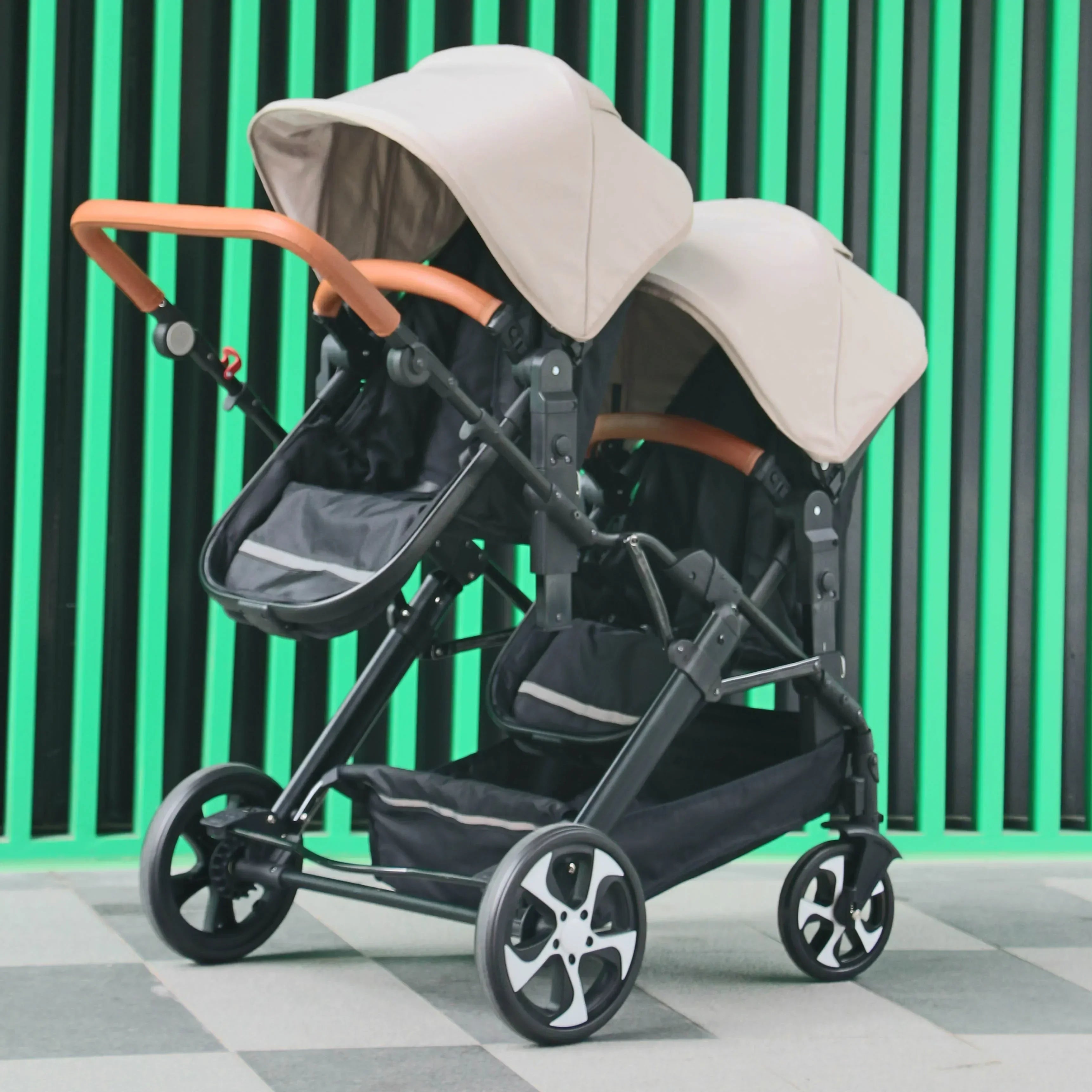 3-in-1-Zwillings-Kinderwagen mit Autositz für zwei Kinder, faltbar, stoßdämpfender Kinderwagen mit hoher Landschaft