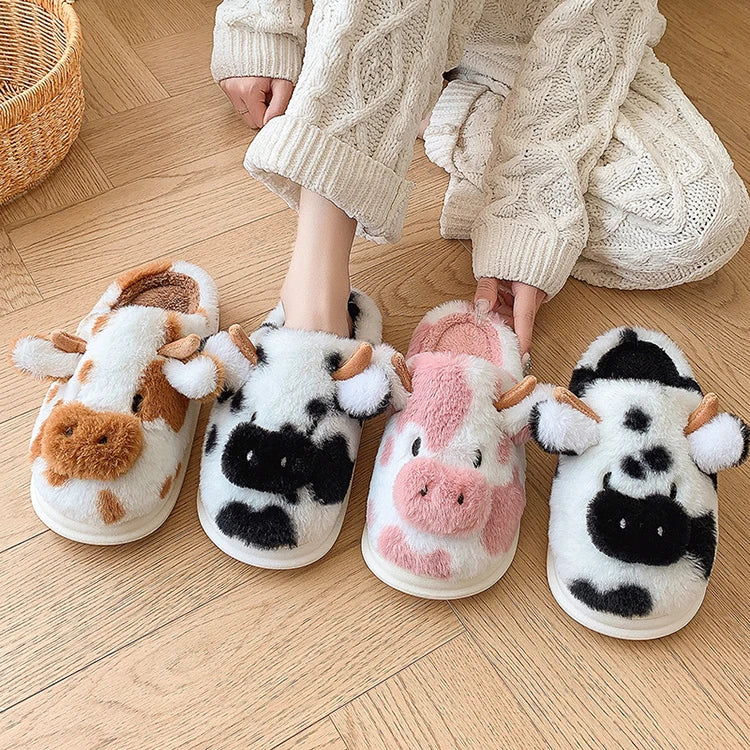 Cute Cow Plush Slippers