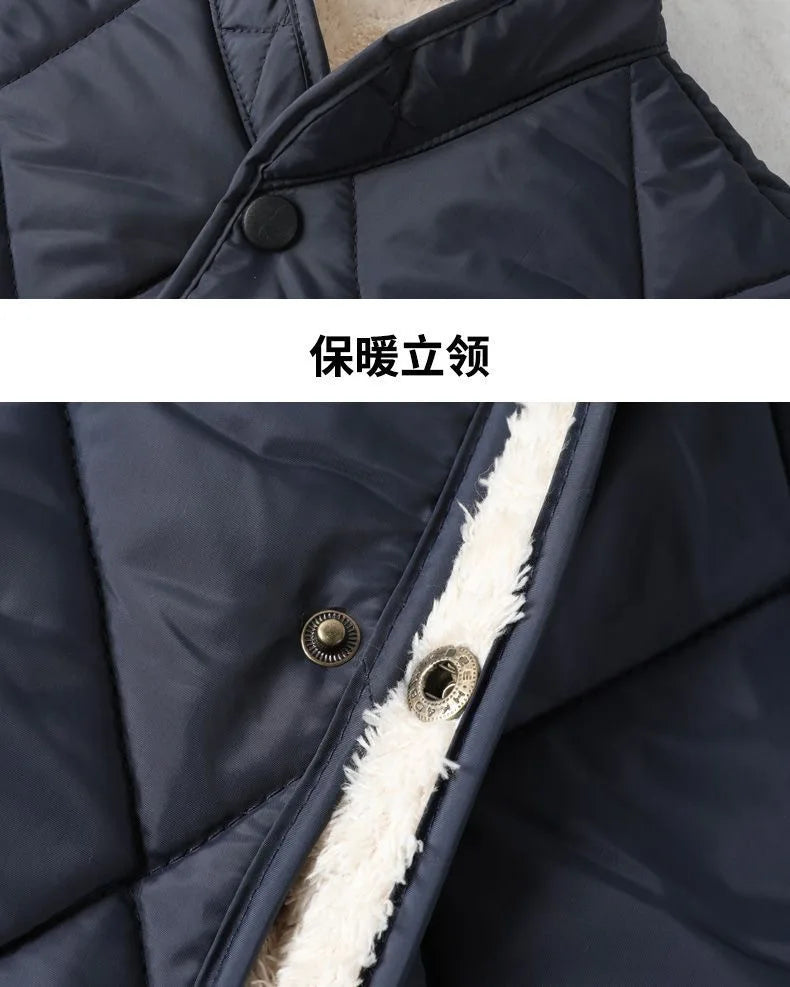 Neue Lammfell-Baumwolljacke für Ältere Herren, Dicke Fleece-Gefütterte Lockere Warme Winterjacke für Väter und Großväter