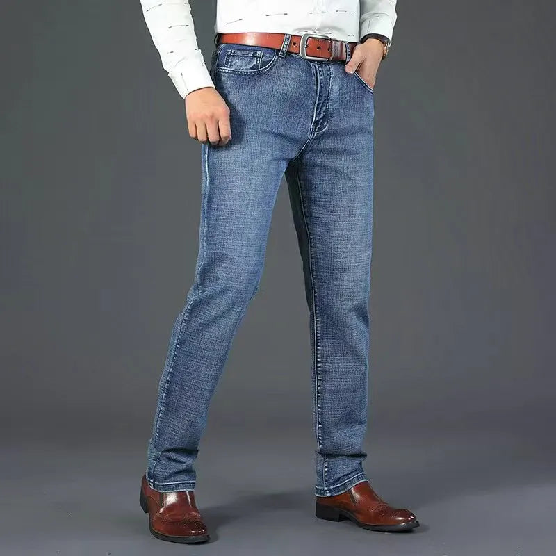 2026 Neue Business-Herrenjeans Lässige Gerade Stretch-Jeans Modische Klassische Blaue Schwarze Arbeits-Denim-Hose Herrenbekleidung