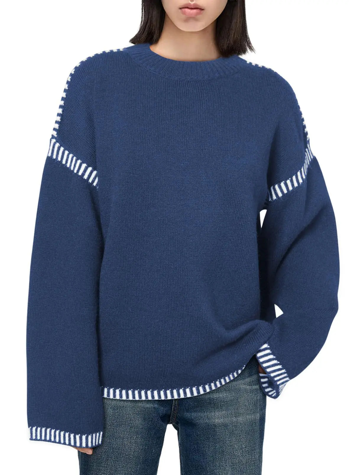 Strickwaren Damen Kleidung Sueter Roupas Femininas Damen Winter Strickpullover Rundhalsausschnitt Lose Lange Ärmel Herbst Mode 2025