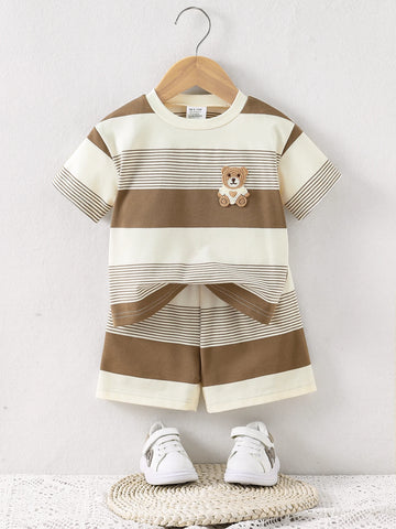 2025 Neues Baby-Sommer-Kühles, atmungsaktives Strick-Rundhals-T-Shirt + Shorts, 2-teiliges Set, Outfit für Jungen und Mädchen, Kleinkind-Kleidung