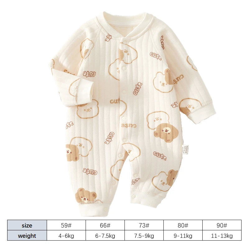 Dicker Baumwoll-Strampler für Neugeborene, Niedlicher Bären-Romper, Krabbelkleidung für Babys, Winter-Langarm-Bodysuit für Jungen und Mädchen, Kinder-Onesie-Pyjama