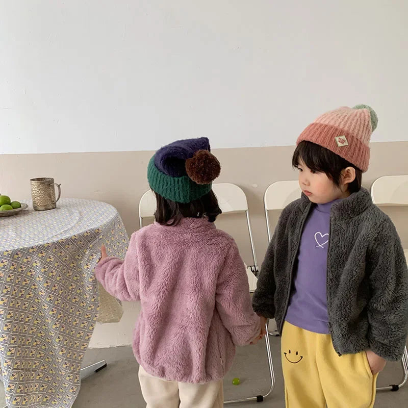 Rosa Mädchen-Jacken, Herbstmantel, Winter-Thermo-Fleecejacke für Kinder, 1, 2, 3, 4, 5 Jahre, Kindermäntel, warme koreanische Oberbekleidung