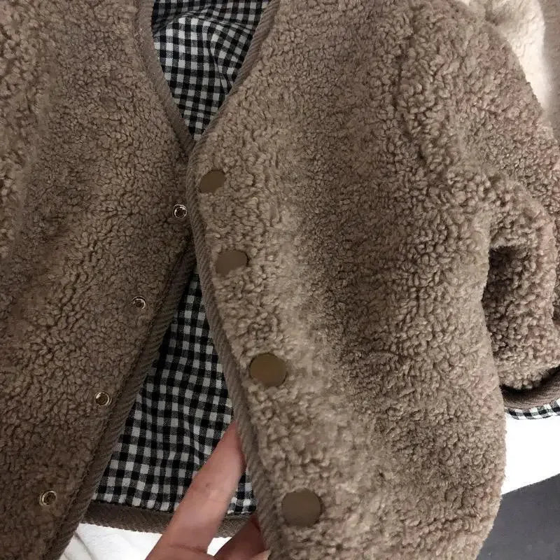 Neue Herbst und Winter Neue Warme Jacke Kinder Zwei Seiten Tragen Plaid Plüsch Jacke Kinder Jacken Winter Kleidung für Mädchen