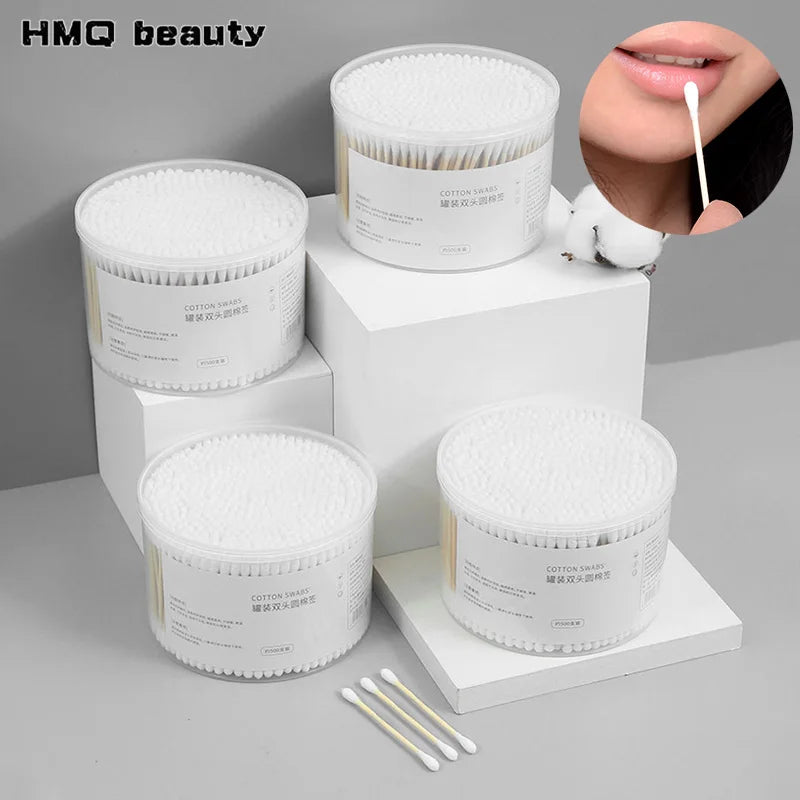 1500/500 stücke Runde Headed Baumwolle Tupfer Doppel Headed Frauen Make-Up Baumwolle Knospen für Holz Sticks Nase Ohren Reinigung gesundheit Pflege Werkzeug
